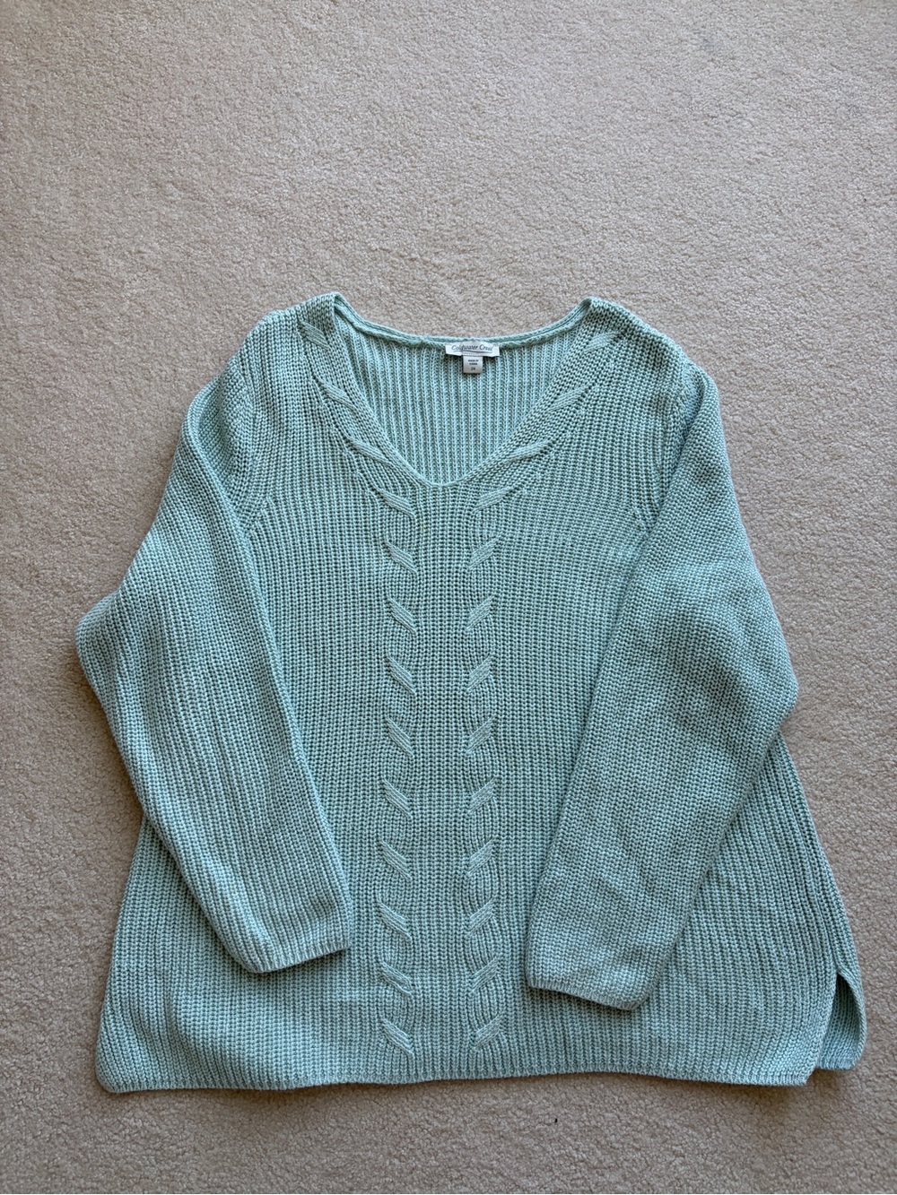 Coldwater Creek Light Aqua Cable-Knit V-Neck Sweater - Women's